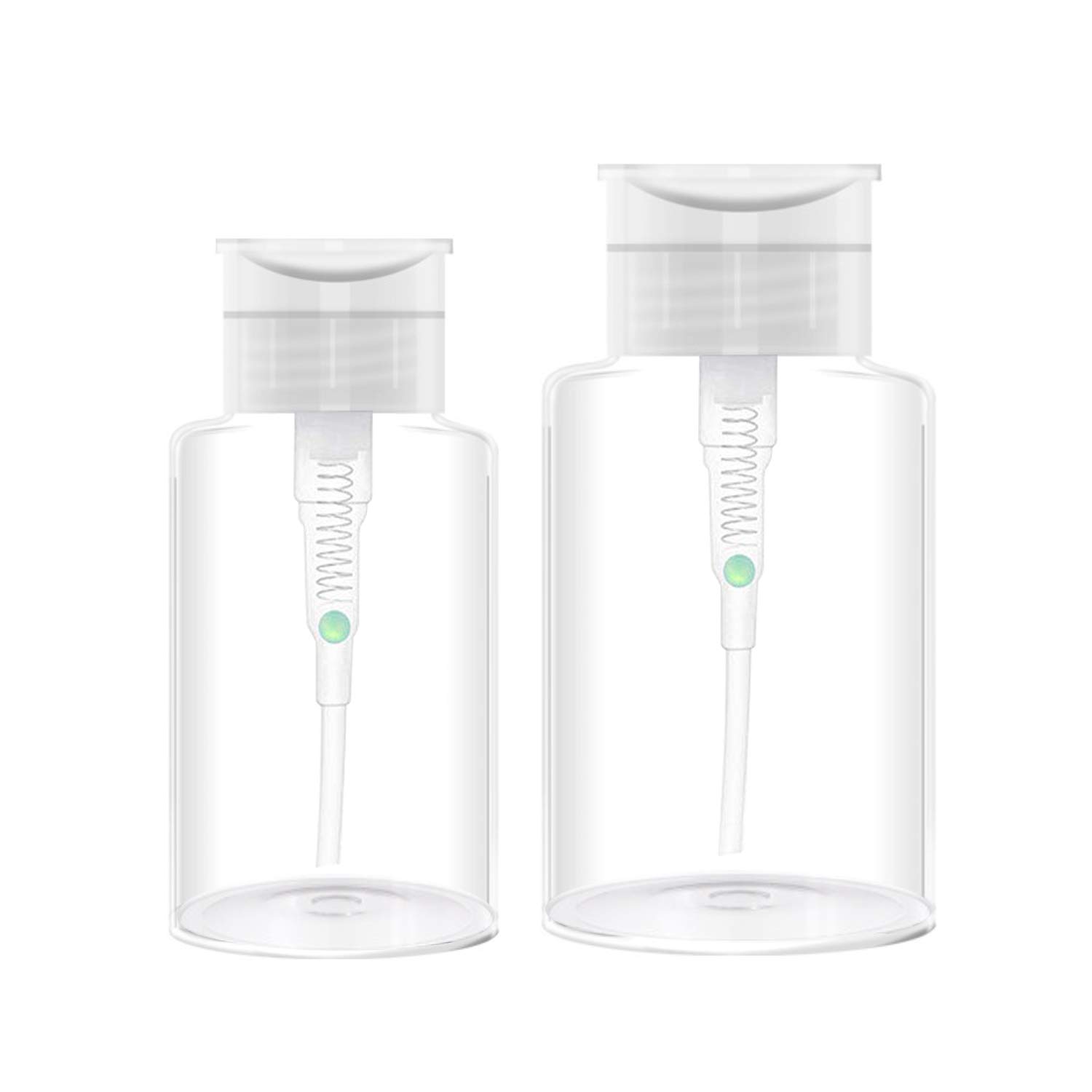 Banogo Nail Polish Remover Push Down Pump Bottles, Dispenser for Acetone Makeup Remover Alcohol—Clear Plastic Bottle Container for Nail Polish and Makeup Remover, 2 Pcs (100ml/3.3 oz +150ml/5.0 oz)