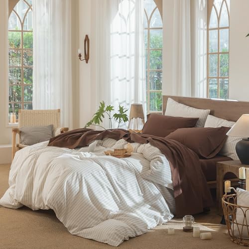 Image of MooMee Sheet Set 100% Washed Cotton Linen-Like Extra Deep Pocket Full | Relaxed Linen-like Texture. Soft, Breathable & Lightweight Comfort. 15-19 inch Extra Deep Pocket with All-around Elastic