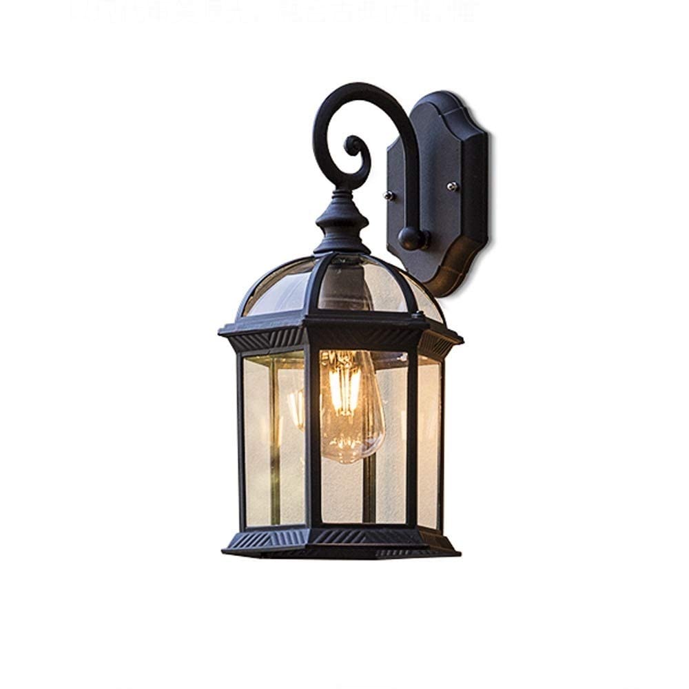 SXSCARKX Black Outdoor Wall Lamps Clear Glass Lantern Exterior Vintage Retro Waterproof Rustproof Wrought Iron Metal Sconces Rainproof Outside Light Fixture Porch Garden