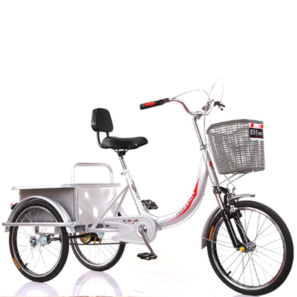 Bici a Tre Ruote Triciclo Adulti, Bicicletta 20 Pollici, Bicicletta a 3 Ruote con Schienale e Cestino Posteriore, Bici Comfort, Design Tradizionale Anziani, carico 200 kg, pedalata in Bicicletta