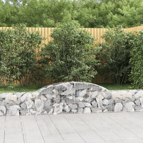 Gecheer Jardinera Exterior,Gaviones de Piedra,Jardinera de gaviones,Gaviones de Piedras Cesta muros 2 uds 300x30x40/60 cm, Gaviones Decorativos,Forma de Arco Hierro