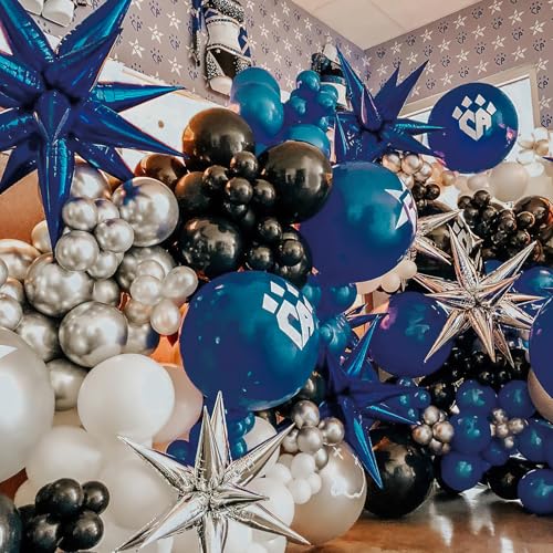 Image of PartyWoo Navy Blue Star Spike Balloons 10pcs Explosion Foil Mylar Balloons | 42 27 22 Inch for Gender Reveal Graduation Bachelorette Birthday Baby Shower Bridal Shower Anniversary Party Decorations