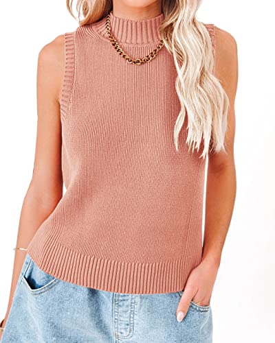 Image of Rilista Women Summer Knit Tank Tops Sleeveless Turtleneck Cami Shirts Ribbed Mock Neck Pullover Sweater Vests