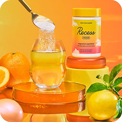 Recess Mood Powder, Calming Magnesium L-Threonate Blend With Passion Flower, L-Theanine, Electrolytes, Magnesium Calm Support Powder Supplement - Lemon Citrus 28 Serving Tub #TOP1