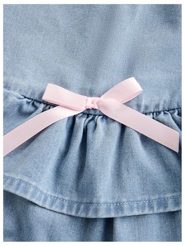 Milumia Women's Bow Knot Decor Denim Ruffle Skirt Cute Tiered Layered Mini Skirts2