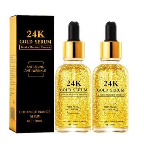 24k Gold Hyaluronic Acid Serum for Face, 2Pacs Anti Aging Collagen Peptide Face Serum for Women, Moisturizer Glowing Skin Collagen Booster Hyaluronic Acid for Dark Spots & Fine Lines 3.38 Fl Oz