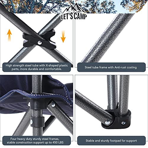 Let's Camp Oversized Folding Camping Chair Portable Outdoor Heavy Duty Padded Chairs Lawn Chair With Cup Holder, Storage Pocket And Cooler Bag, Supports 450Lbs, For Camp, Travel, Picnic (Blue) #TOP3