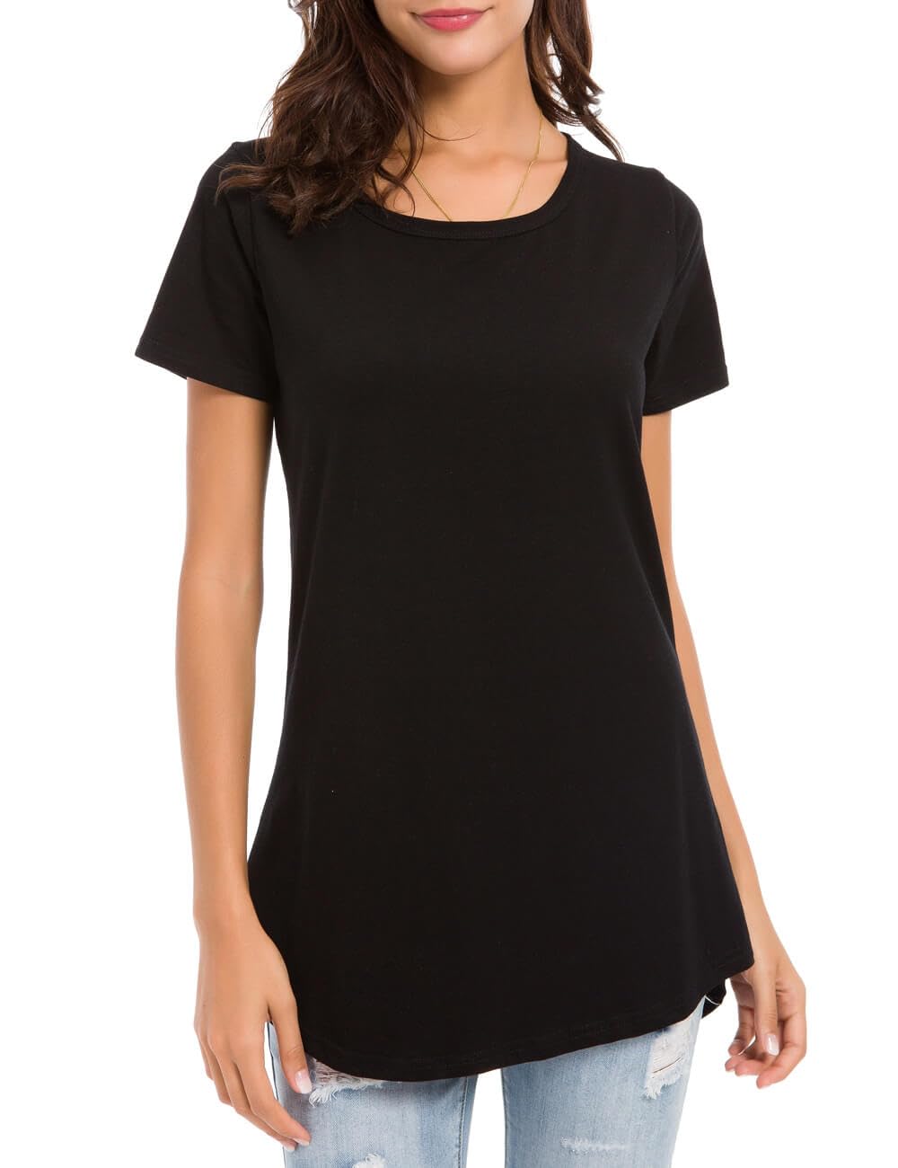 Acelcyceo Women Cotton Short Sleeve Tunic Tops Casual Scoop Neck Summer Basic Solid T Shirt