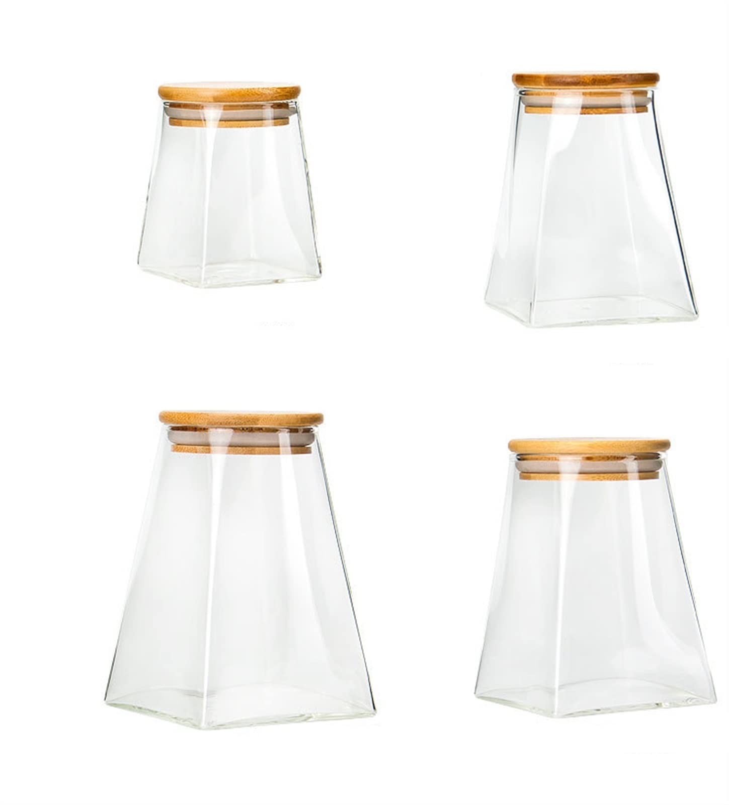 Barattoli Sigillati, Barattoli Quadrati di Vetro Trasparente, Set di 4 Contenitori Impilabili, for Caramelle, Biscotti, Riso, Zucchero, Noci, Barattoli for Alimenti