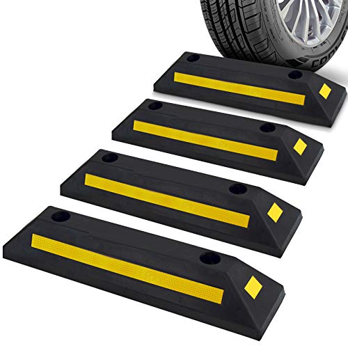 Pyle tope rueda de goma, Rampa, Seguridad, Resistente, Bloque de guia, Estacionamiento, Tapon de entrada, Para coches, Camiones, Furgonetas, Paquete de 4 piezas