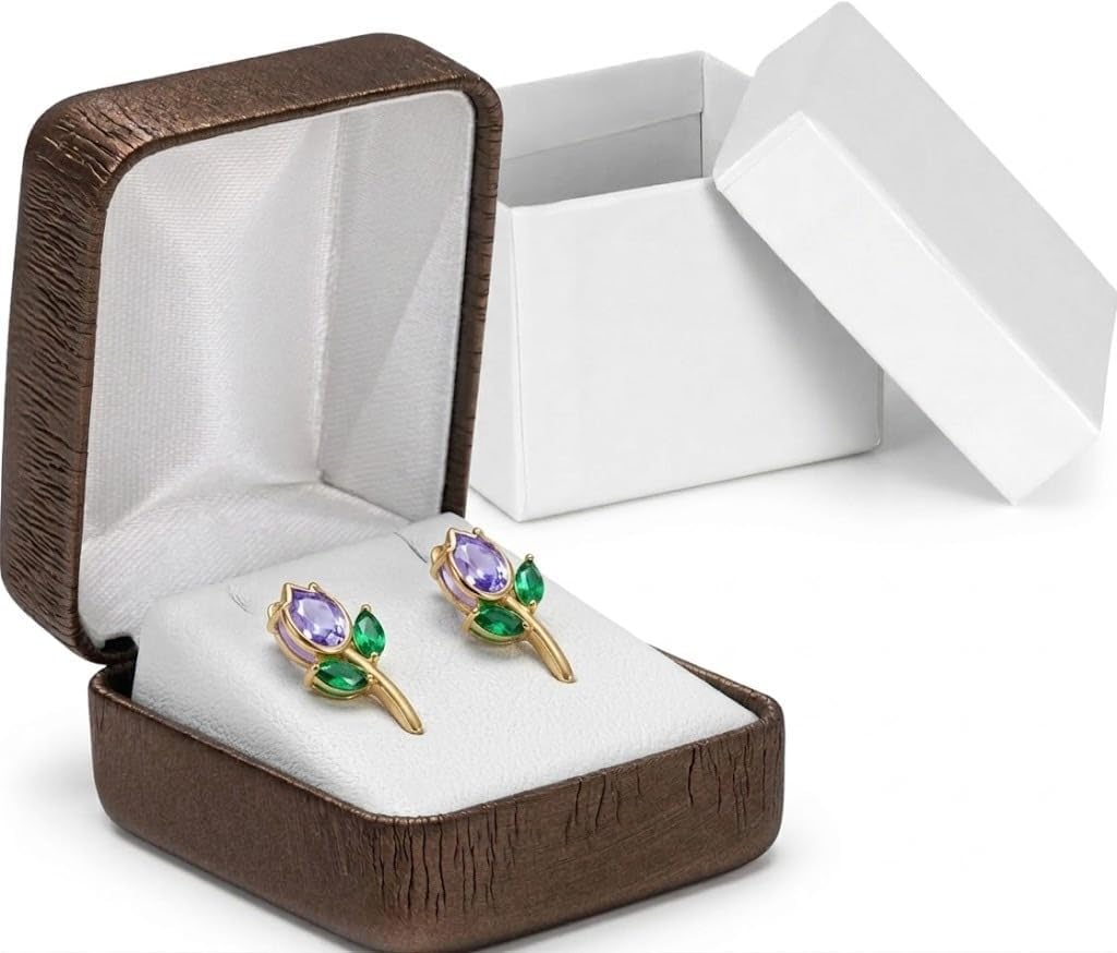 Prestige & Fancy Premium Leatherette Earring Gift Box | Small Earring Jewelry Box | Elegant Earring Gift Box for Studs | 2.12 x 1.75 x 1.37 Inches Jewelry Box for Earrings (Bronze)