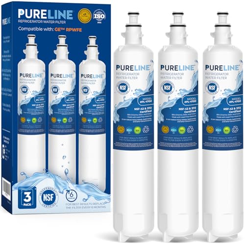 Pureline Replacement for GE RPWFE Fridge Water Filter (W/Chip) - 3 Pack
