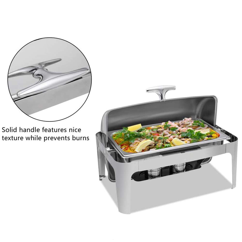 Roll Top Chafing Dish Buffet Set, 8 Quart Acciaio Inox Catering Chafer, Rettangolare Buffet Stove, Riscaldamento a Combustibile, per Matrimoni, Feste, Banchetti, Eventi di Catering (2 confezioni)