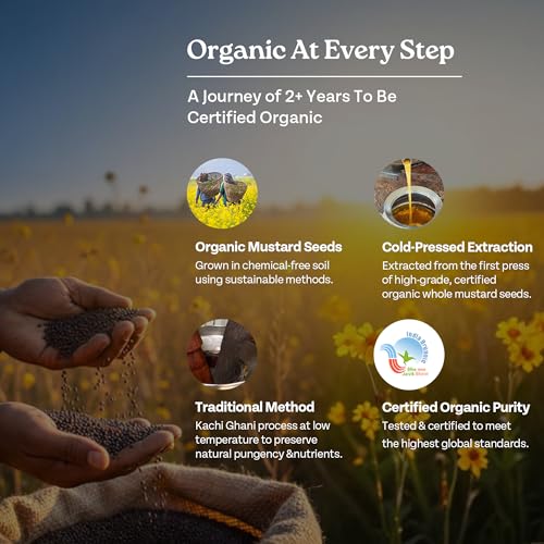 Image of Organic India Mustard Oil, 1000ml | Lab Tested on 250+ Parameters | Certified Organic| Cold Pressed Oil | Kachi Ghani Sarso Ka Tel with Natural Flavour | Perfect for Daily Cooking and Healthier living