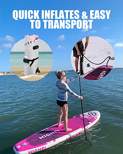 Highpi Inflatable Stand Up Paddle Boards, 10'6''X32''X6'' Sup With Accessories Backpack Anti-Slip Deck, Leash, Paddle And Hand Pump, Pink Paddle Board Standing Boat For Youth & Adult #TOP4
