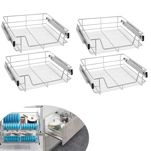 Suusolny 4er Küchenschrank Teleskopschublade Apothekerschrank Schlafzimmerschublade Einsatz Teleskopschienen Ausziehbare Ablage Schrankauszug Küchen Regal Organizer Vollauszug für 60cm Schränke