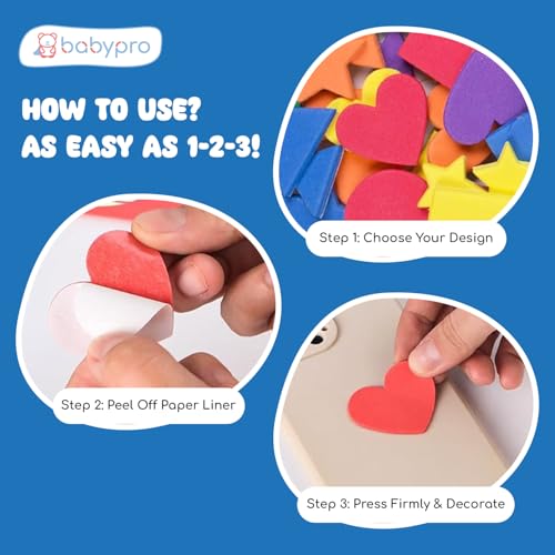 Image of BabyPro Foam Stickers with Self Adhesive, 225 Pieces Multicolour 3D Craft Stickers for Kids | Scrapbooking, Card Making, DIY Art & Craft, Classroom & Party, Easy Peel