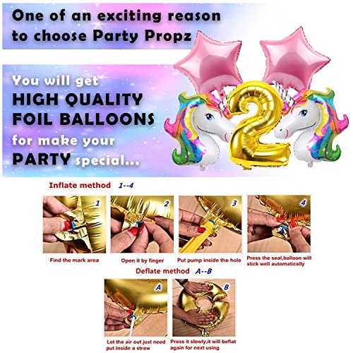Image of Party Propz Unicorn Theme Birthday Decoration Kit - 66 Pcs Combo for 2nd Birthday Decorations for Girls with Pastel Balloons, Unicorn Foil Balloons, Number 2 Balloon, Banner & Curtains