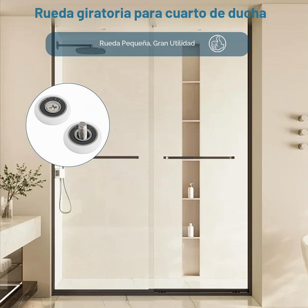 8 ruedas de repuesto para puertas de ducha, ruedas de puerta de baño de cristal adecuadas para puertas correderas de cristal de baño, ruedas de riel deslizante, capacidad de carga ultra silenciosa