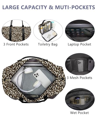 Image of Women Weekender Travel Duffle Bag: Travel Duffel Overnight Bags with Shoe Compartment Large Carry on Tote with Toiletry Bag Weekend Traveling Yoga Gym Hospital Bag for Women with Wet Pocket Cheetah