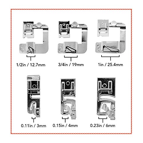 Image of Rolled Hem Presser Foot [6 Sizes] Wide Rolled Hem Foot Set & Narrow Foot Hemmer Set For Brother, Singer & Janome Low Shank Sewing Machines. Hemming Pressure Feet With Distinctive Wide and Narrow Sizes