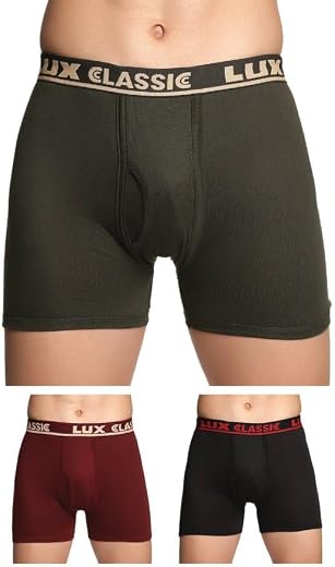 Lux Classic Men's Outer Elastic Trunks - Pack of 3 (Color May Vary) | Premium 100% Cotton | Ultimate Comfort Breathable, S...