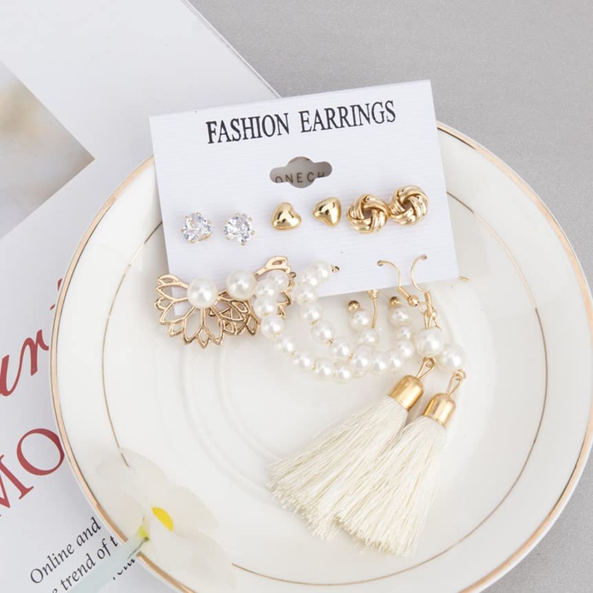Image of ANNACREATIONS Stylish combo of pearl stud hoop earrings set for Women Girls