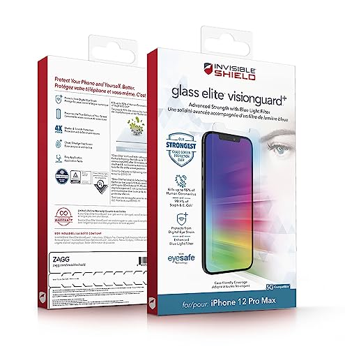 Image of ZAGG InvisibleShield Glass Elite VisionGuard+ Screen Protector - for iPhone 12 Pro Max - Ultimate Scratch and Shatter Protection, Fingerprint Resistant, Smudge Resistant, Oil Resistant, clear