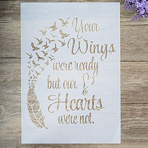 DIY Decorative Wing Feather Stencil Template for Painting on Walls Furniture Crafts (A4 Size)