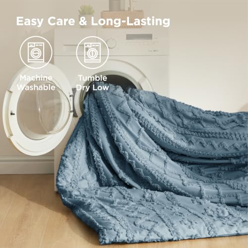 Image of Bedsure Tufted Boho Comforter Set Oversized Queen - Dusty Blue Boho Bed Set, GentleSoft 3 Pieces Farmhouse-Style Embroidery Bedding, Gifts for Woman, Soft Jacquard Kids' Comforter for All Seasons