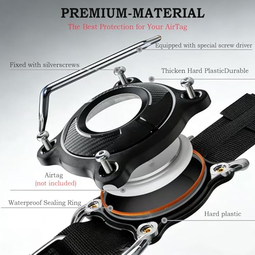 Image of Tactical Dog Collar with Airtag Holder Waterproof Airtag Dog Collar with Control Handle and Metal Buckle Adjustable Heavy Duty Dog Collar for Dog Training(Black,L
