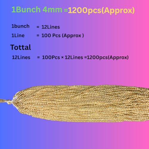 Image of (4mm, Pack of 1 Bunch) Aari Gold Bunch Beads for Embroidery Work, Jewellery Making, Arts and Crafts Kids DIY Making (1, 4mm)
