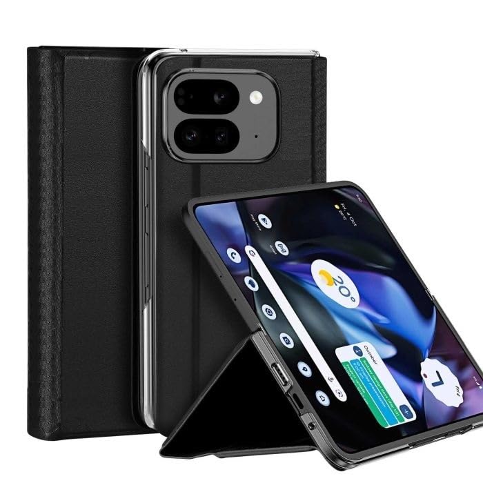 Image of WHITBULL Stylish Leather Case with Built-in Card Slot Flip Cover Compatible with Google Pixel 10 Pro Fold 5G (Black)