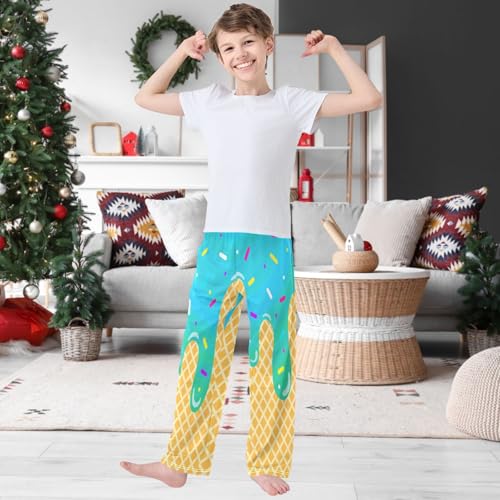 Boy's Pants Pale Green Ice Cream Jogger Pants Elastic Waist Long Bottoms Trousers with Pockets 6-14 Years2