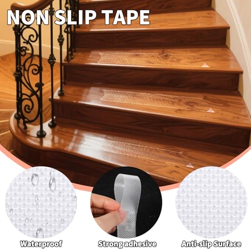 Image of EupHHonycs 2 Rolls Non Slip Tape, Anti Slip Tape for Stairs, 1 Inch 16.4 Ft Clear Grip Tapes, Non Skid Tapes, Grip Strips for Indoor Outdoor, Tubs, Boats, Stairs