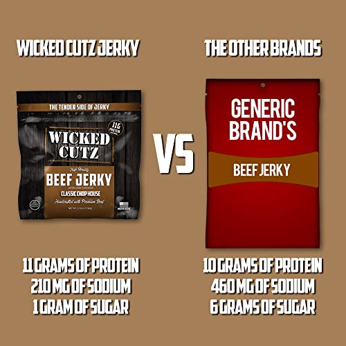 Image of Wicked Cutz Classic Chop House Beef Jerky, 33g Protein Per Bag, Tender & Easy to Chew Alternative to Beef Sticks, USA Made High Protein Carnivore Snacks (2 Bags)