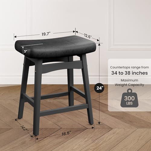 Image of PHI VILLA Counter Height Bar Stools Set of 3, Solid Wood Barstools
