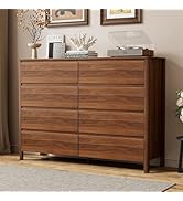 Furniway 55" Mid-Century Modern Dresser for Bedroom, 8 Drawer Wide Chest of Drawers with Solid Wo...