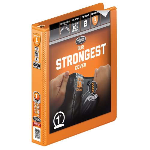 Wilson Jones Heavy Duty Round Ring View Binder with Extra Durable Hinge, 1 Inch, Customizable, Orange (W363-14-716)