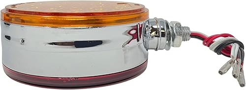 Miniatura 4 de 2 piezas ámbarrojo 48 LED redondo doble cara cromo Stud montaje pedestal guardabarros luz trasera giro camión remolque Peterbilt Freightliner