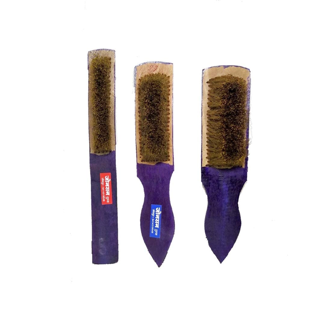 Hard Wire Brass Brushes with 6 Line, 12Line, 14 Line Bristle for Silver jewellery Cleaning (Set of 3 pieces, Colour - Blue)