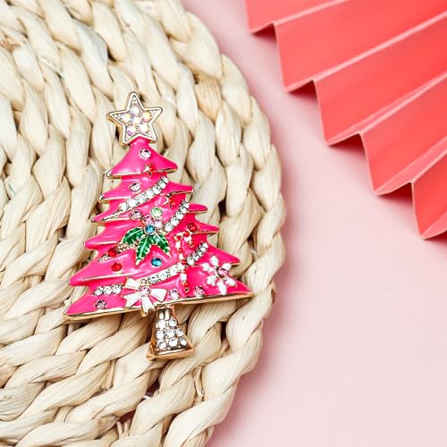 Image of Christmas Brooch Pins Crystal Christmas Tree Snowflake Jingle Bell Reindeer Enamel Brooches Holiday Party Gift for Women