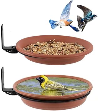 Bird Feeder Tree Mounted Bird Bath Bird Feeding Tray Plastic Bird Seed Tray Water Bath Bowl Bird Baths for Garden Outdoor Wild Bird 2 Pack2Trays and 2Racks