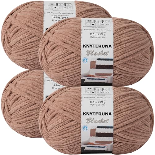 Image of #6 Super Bulky Blanket Yarn for Crocheting - 4 Skeins(Each 10.5oz /300g, 220yds /201m), Chunky Chenille Thick Plush Big Soft Yarn for Crocheting Knitting Blankets, Light Coffee