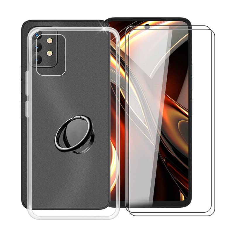 Case for Umidigi A13 Pro Max 5G (6.8 Inches) with 2 x Tempered Glass + 360 Degree Rotation Ring Stand, Ultra-Thin Transparent Shockproof Soft TPU Silicone Case Cover for Umidigi A13 Pro Max 5G