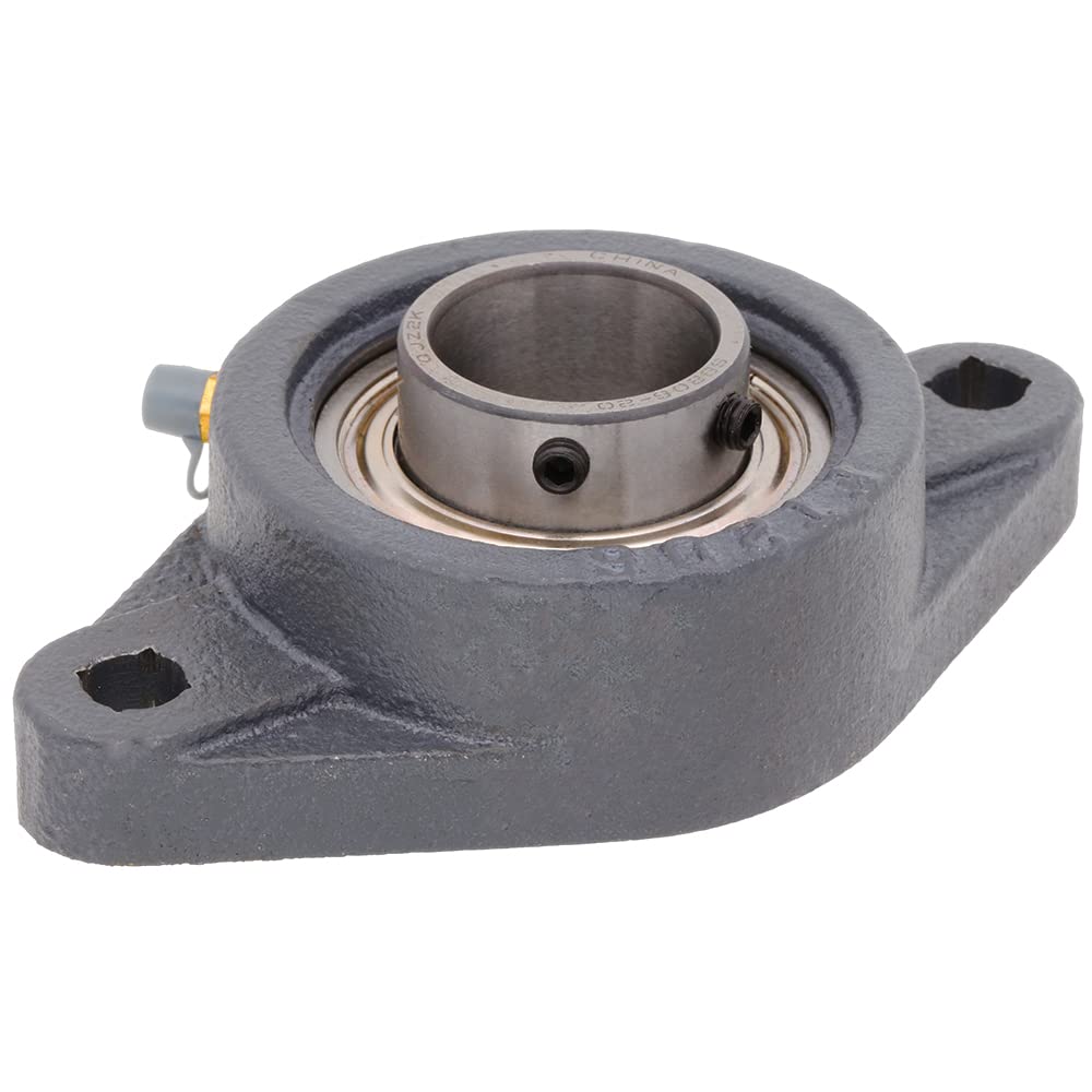 [2-Pack] SBFT206-20 - 2-Bolt Flange-Mount Ball Bearing Unit, Insert Bearing SB206-20, Cast Iron Housing FT206, Bore Shaft 1-1/4 in (31.75 mm), Set Screw Locking, 5.8125 in (147.638 mm) Flange Length