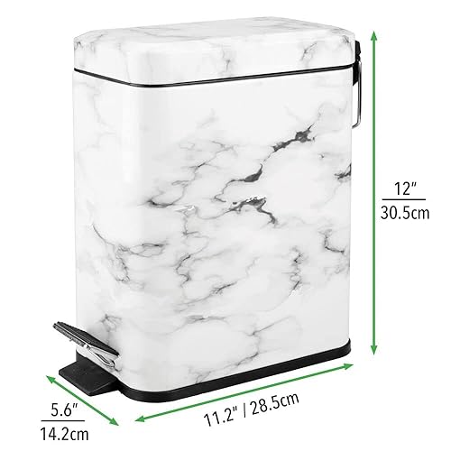 Miniatura 102 de mDesign - Cubo de basura de 1,3 galones de perfil delgado con escalón de metal, papelera, contenedor de basura, baño, tocador, dormitorio, cocina,