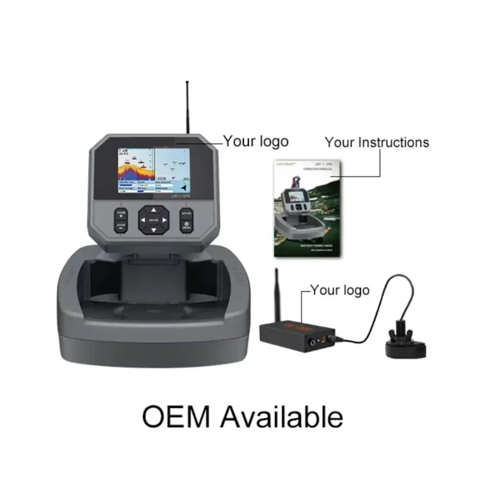 Echolot, LBT-1-GPS Kabelloser Sonar-Fischfinder für Köderboote, 500 m Reichweite, GPS