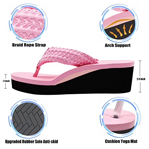 Image of MALIDA Womens Wedge Arch Support Flip Flops Cushion Soft Rubber Midsole Platform Thong Sandals with Rubber Sole