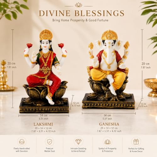 Image of ARMONIA Premium Lord Ganesha Idol 8 Inch | Handmade Ganesh Murti with Antique Finish | Polystone Ganpati Statue for Home Mandir, Pooja Room & Office Desk | Spiritual Gift for Wedding & Housewarming